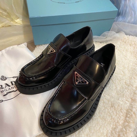 Prada Women's Glossy Black Loafers - Picture 1 of 5